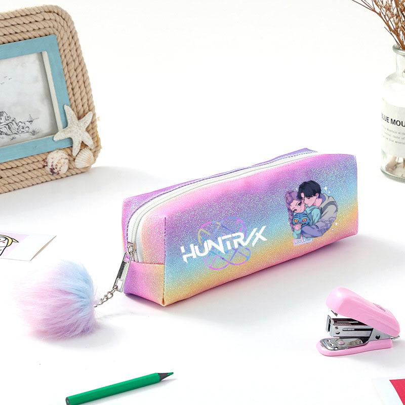 Demon Hunter Squad Rainbow Glitter Pencil Case - Shiny Student Stationery Organizer