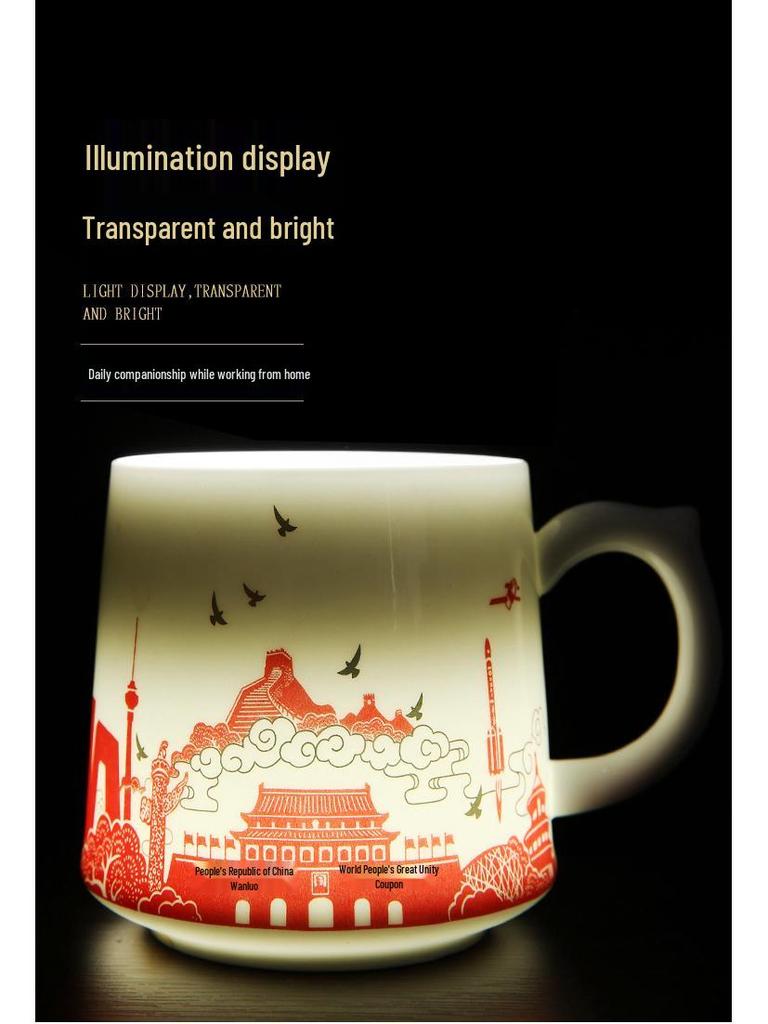 Red Ceramic Teacup Set with Logo for Commemorative Company Gifts