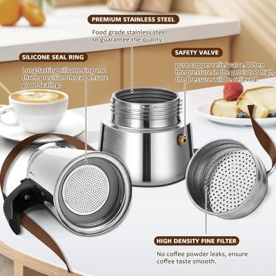 Portable Coffee Pot Stainless Steel Mocha Espresso Latte Percolator Stove Coffee Maker Pot Percolator Drink Tool for Home Office