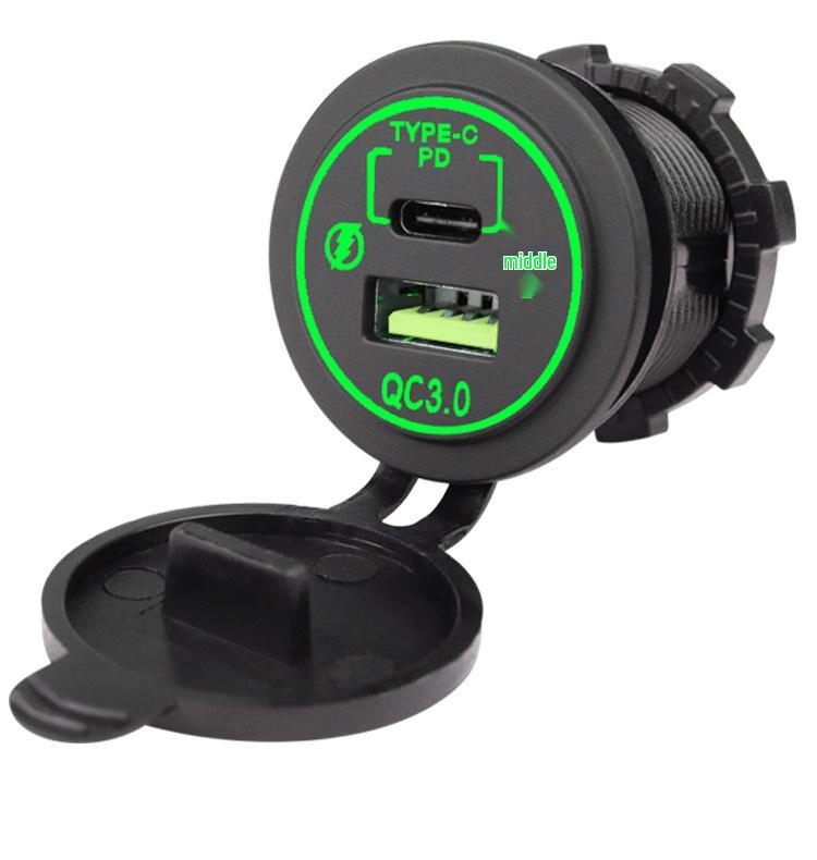 Dual Port USB QC+PD Fast Charger for Car and Motorcycle