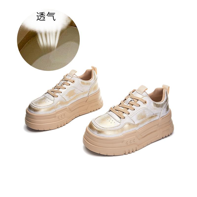 Foam sole leather little white shoes women's 2025 spring new platform sports board shoes women's casual single shoes versatile women's shoes