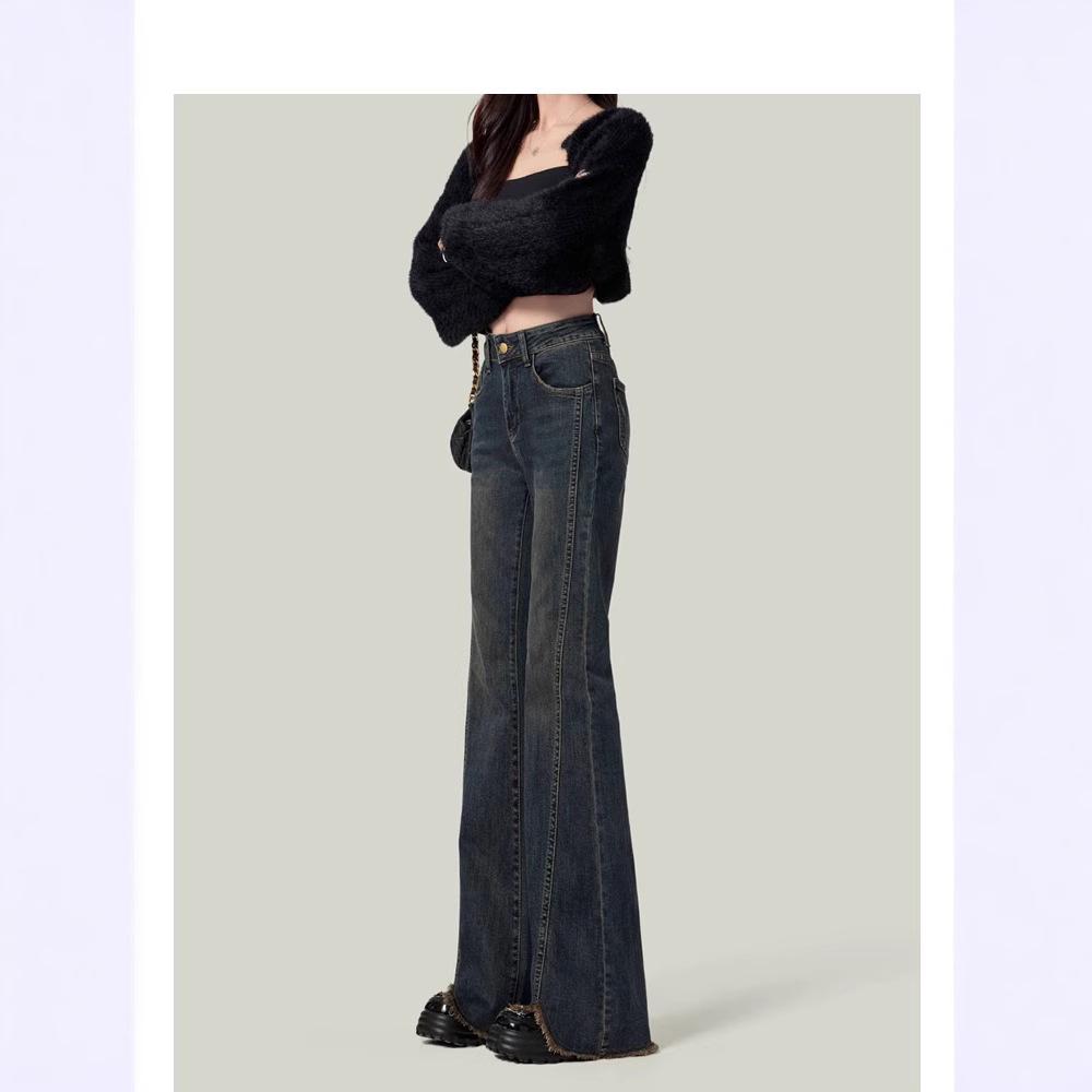 Women's Black High-Waisted Micro-Flare Jeans - 2024 Autumn/Winter Slimming Bell Bottom Pants