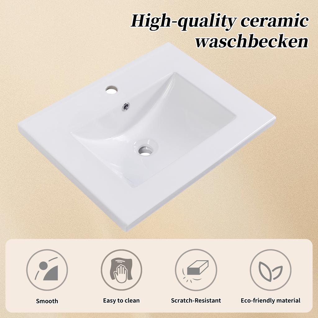 Bathroom Furniture Single Washstand with Vanity Unit 60cm with Ceramic Washbasin, White