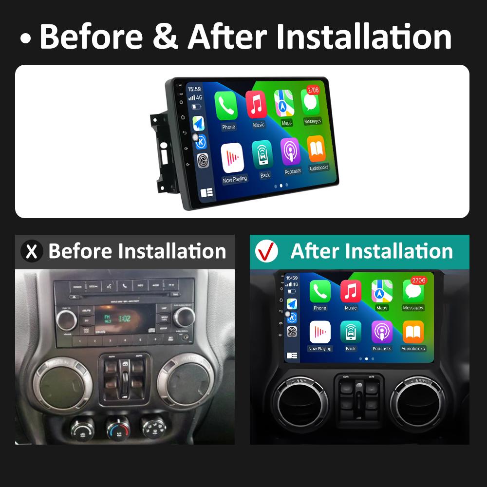 For Jeep Wrangler 3 JK 2007 2008 2009 2010 - 2018 Android 14 Wireless Carplay GPS Navigation Bluetooth Smart System Accessories