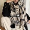 New plaid scarf women's winter thickened warm retro fashion versatile high-end shawl scarf student spring and autumn