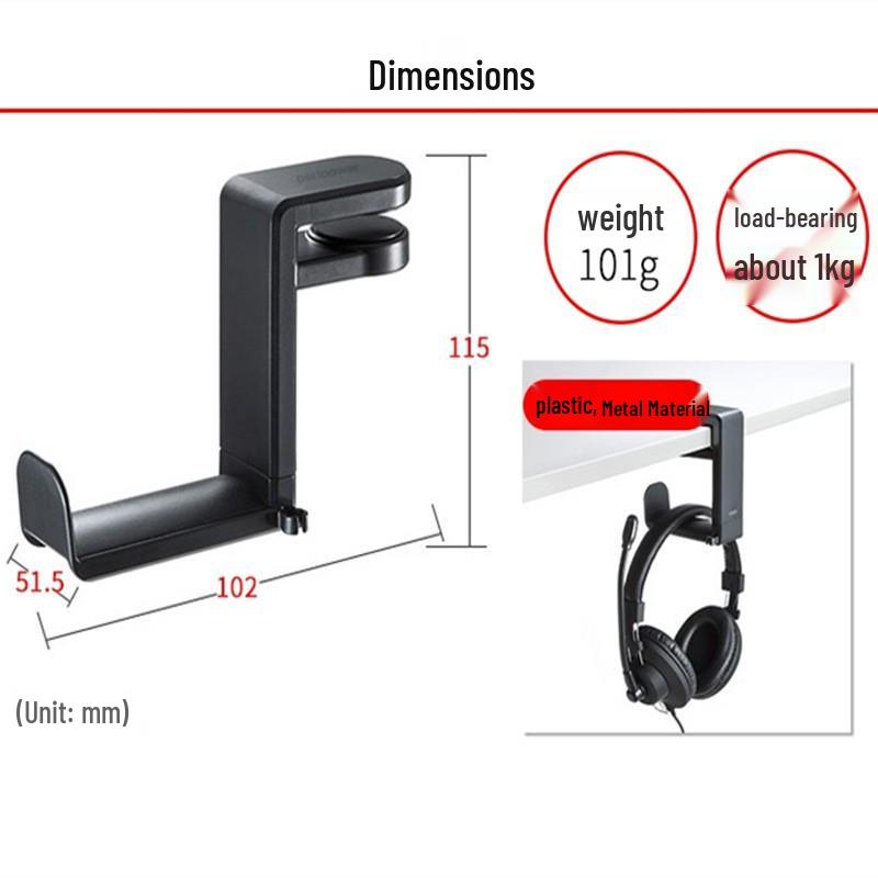 Suport pentru căști rotativ la 360°, fără perforare, cu clemă de masă