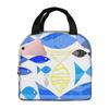 Blue School Of Fish Cartoon Insulated Lunch Bag for Women Children Portable Food Boxes Thermal Lunch Box Tote