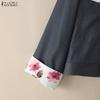 ZANZEA Women Floral Splice Turn Down Collar Long Sleeve Casual Blouse