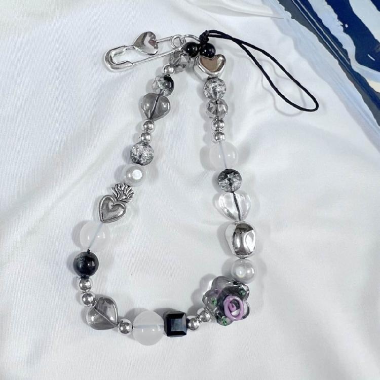 Elegant Flower Bead Pendant Accessory Y2K Heart Phone Charm Strap Hangings Charm