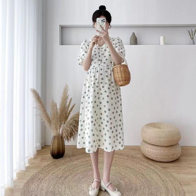 Maternity Dress Buckle Nursing Dress Summer Dress Fashion New Polka Dot Medium and Long Skirt