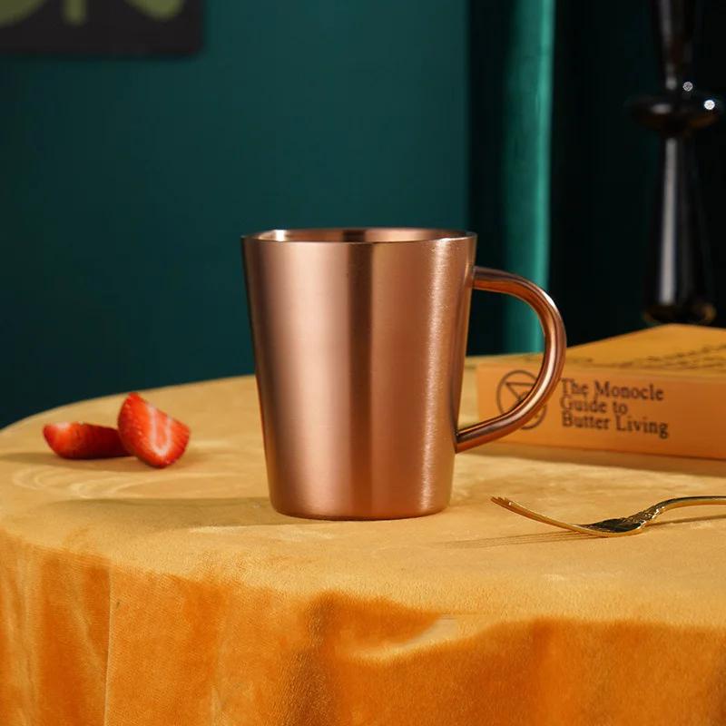 300ml Stainless Steel Water Cup Double-Layer Thermal Coffee Beer Mug with Handle Anti-fall Heat Insulation Coffee Cup Drinkware