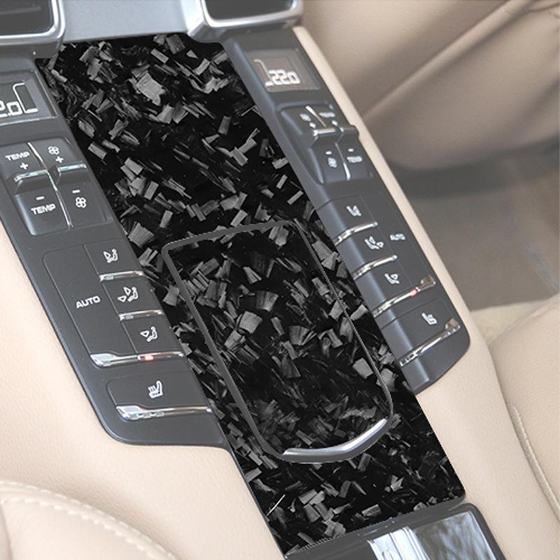 For Porsche Panamera 2010-2016 Forged Carbon Fiber Rear Seat Multimedia Panel Cover Car Interior Decoration Accessories Sticker