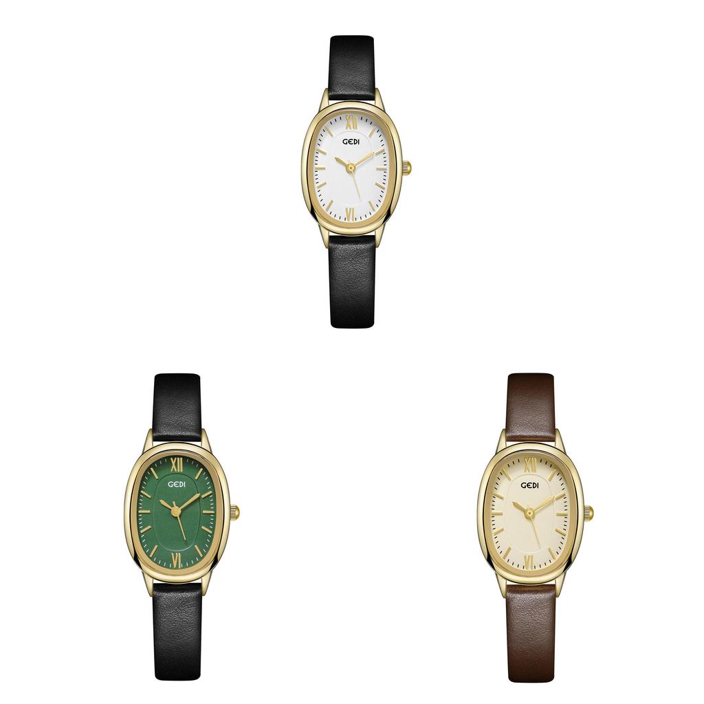 Womens Retro Oval Quartz Watch With Leather Strap For Elegant Dress