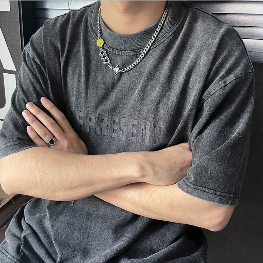 Hip Hop Smiley Planet Splicing Necklace Men's and Women's Cuban Chain Versatile Premium Sense Clavicle Chain