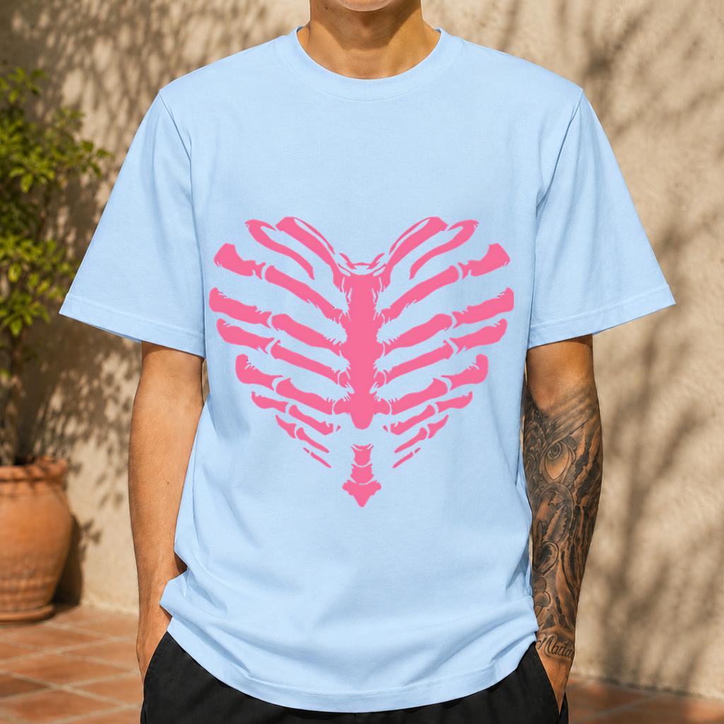 2026 New Cotton Tshirt Punk Style Rib Heart Skeleton Personalized Print Top Casual Short Sleeve