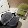 Light Luxury Rhinestone Cap Washed Cotton Ripped Baseball Cap Trendy Casual Versatile Women'S Hat