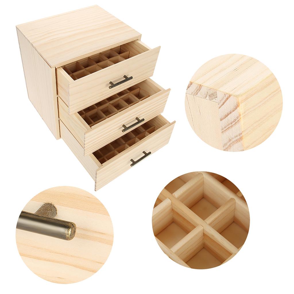 90 Slots Threetiered Essential Oil Bottle Container Wooden Storage Case Box Organizer