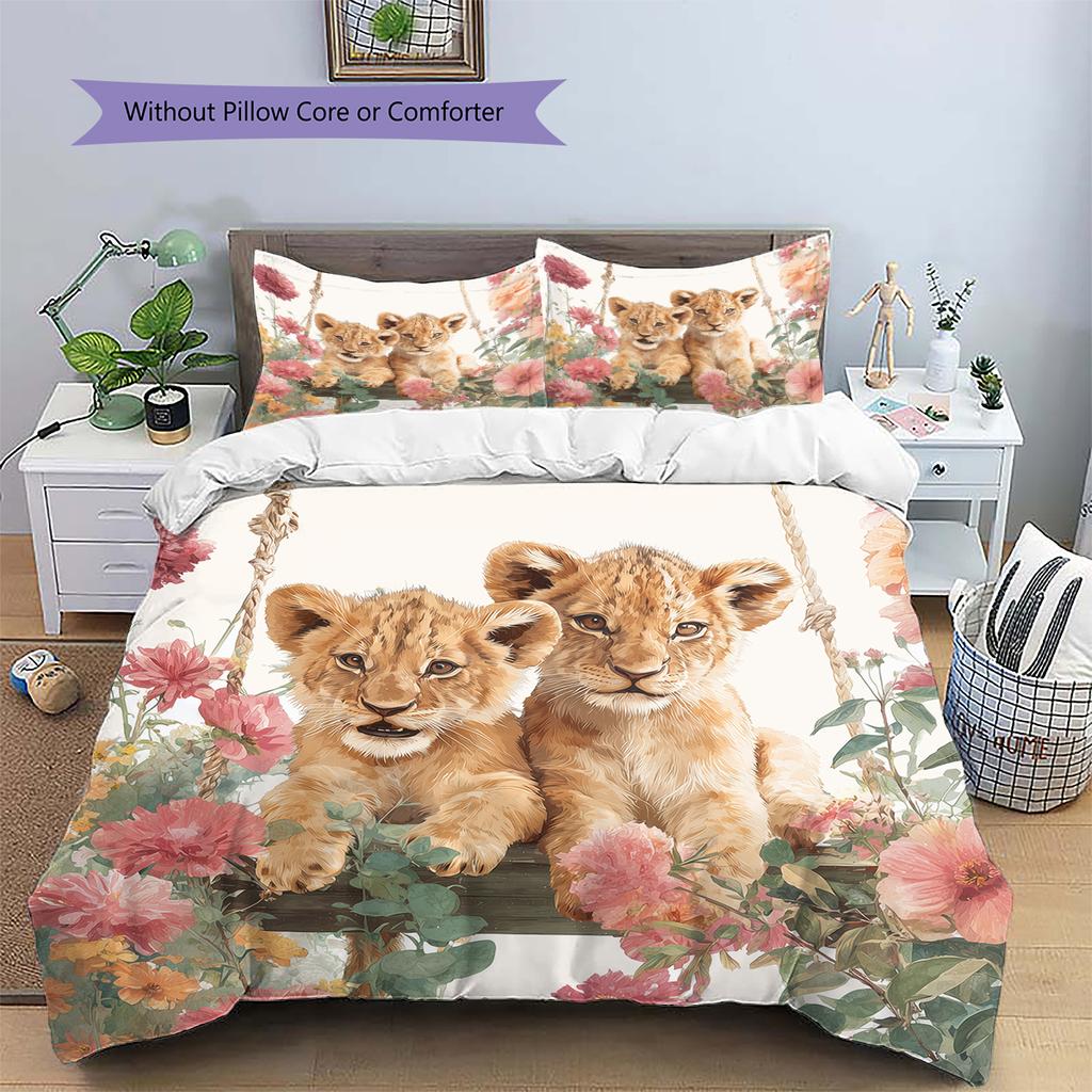 Little Lion Pattern Bedding Home Decoration Birthday Gift (1 * duvet cover + 2 * pillowcase, without core)