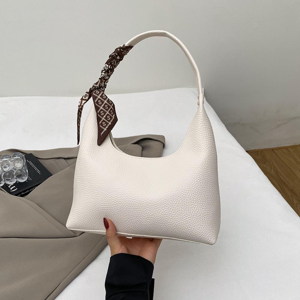 Detachable Scarf Retro Tote Bag Spacious Design Letter Logo Accent Spacious Handbag Light Carry Durable Zipper Handbag белый