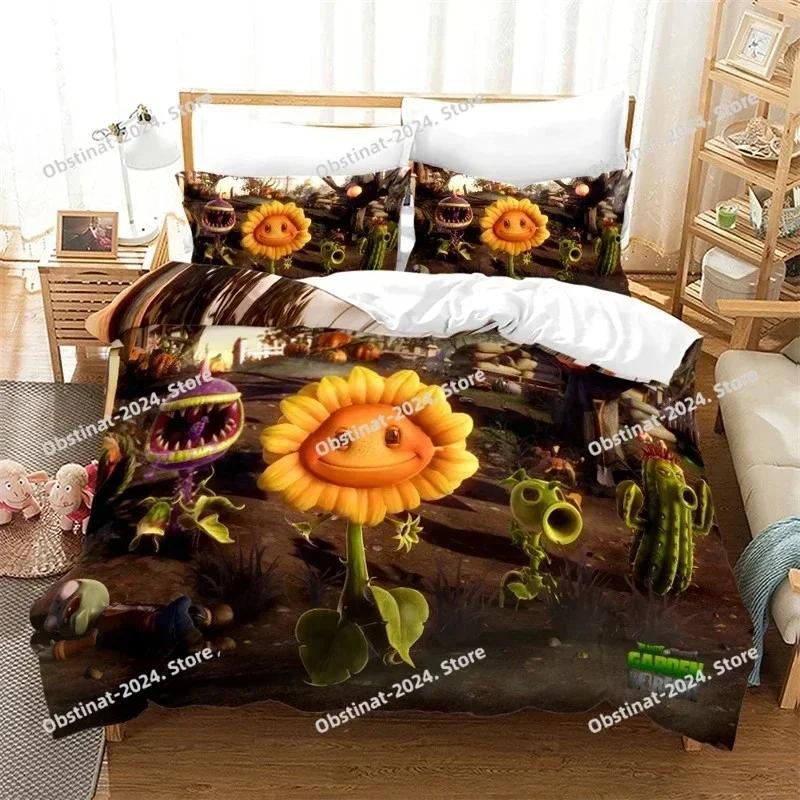 Populární hry Vzor Ložní souprava 3d Rostlina Zombie Kreslený Povlak na přikrývku S povlakem na polštář Jednolůžko Dvojlůžko Queen King Lůžkoviny