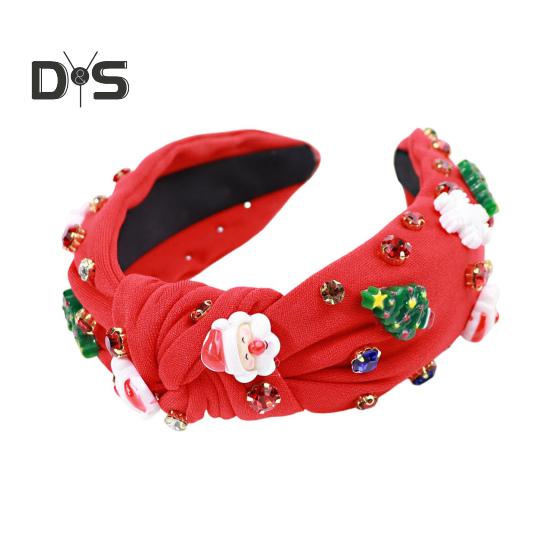 

Рождественская повязка на голову для женщин с мини-елочными стразами, легкая праздничная повязка на голову, аксессуар для волос для вечеринок красный