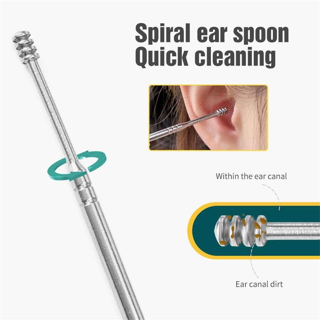 Innovative Ear Wax Cleaning Tool, 6-Piece Stainless Steel Ear Cleaner Remover, Ear Cleaner With Storage Bag For Cleaning Earwax