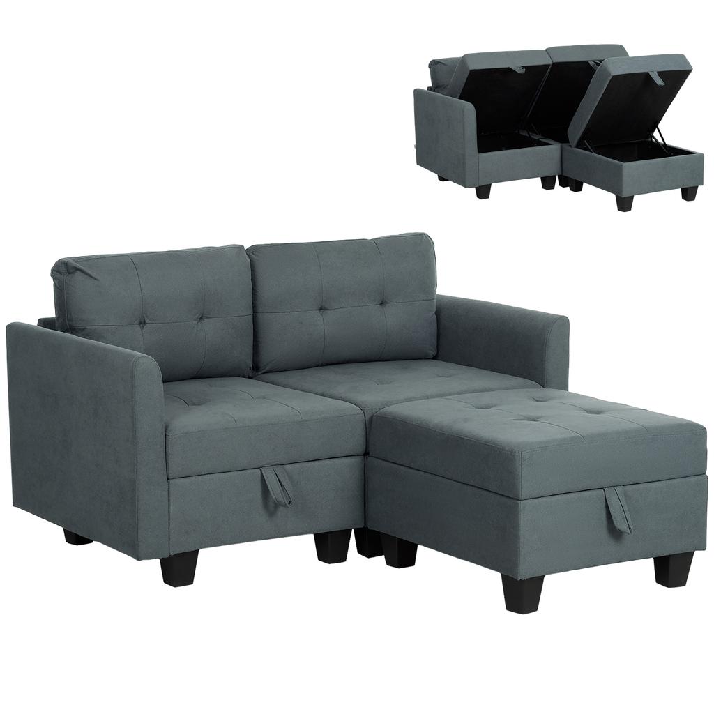 'L' Shape Modular Storage Sofa - Dark Grey