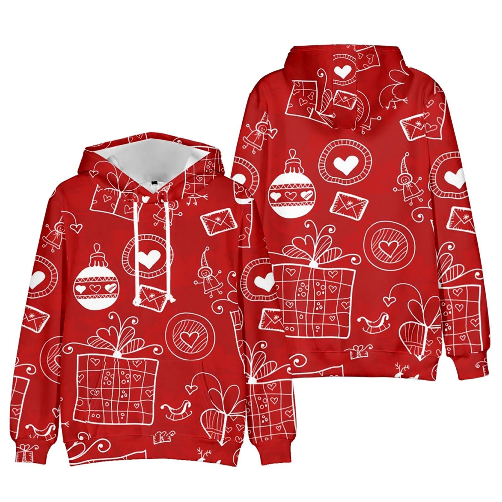 Свитер с капюшоном с рождественским принтом и длинными рукавами для мужчин и женщин — фото 7