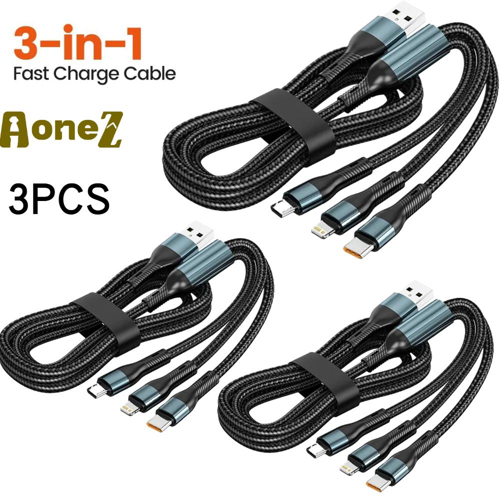 3 IN 1 USB Cable 6A 120W 6A Super Fast Charging 3 in 1 Cable for IPhone 15 16 14 13 12 MacBook Huawei Xiaomi Vivo Oppo