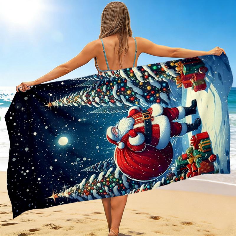 1Pc Santa Claus Gifts Beach Towel, Quick Dry, Multi-Use for Beach Pool Gym Yoga Home Travel, Christmas, Halloween, Xmas Gift S205