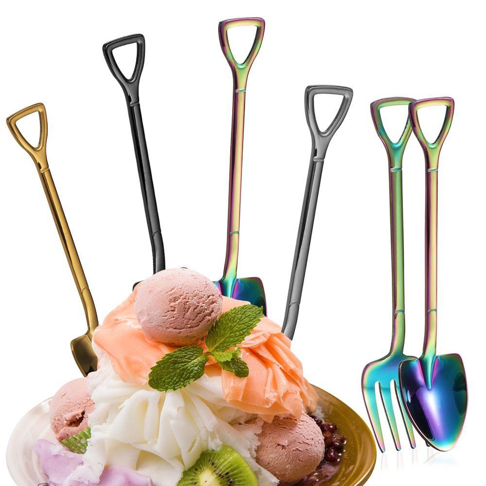 Soup Coffee Kitchen Multi-color Stainless Steel Shovel Shape Spoon Fork Ice Cream