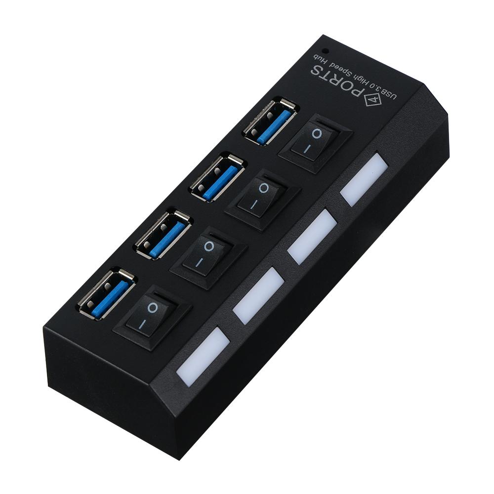 Sync Data Converter Splitter 5Gbps High Speed 4/7 Port USB 3.0 Hub AC Power Adapter on/Off Switches