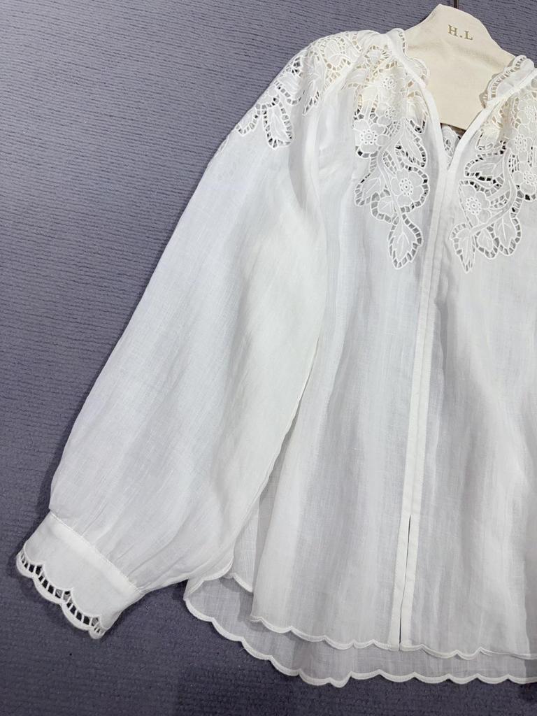 Nanyou 2026 Spring French Style Lace Embroidered Loose Shirt