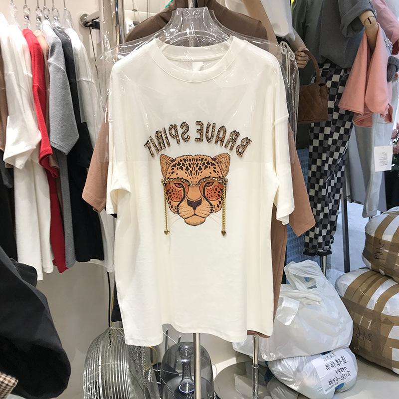 Women's Loose Fit Tiger Head Print Cotton T-Shirt, Spring/Summer 2022 Trend