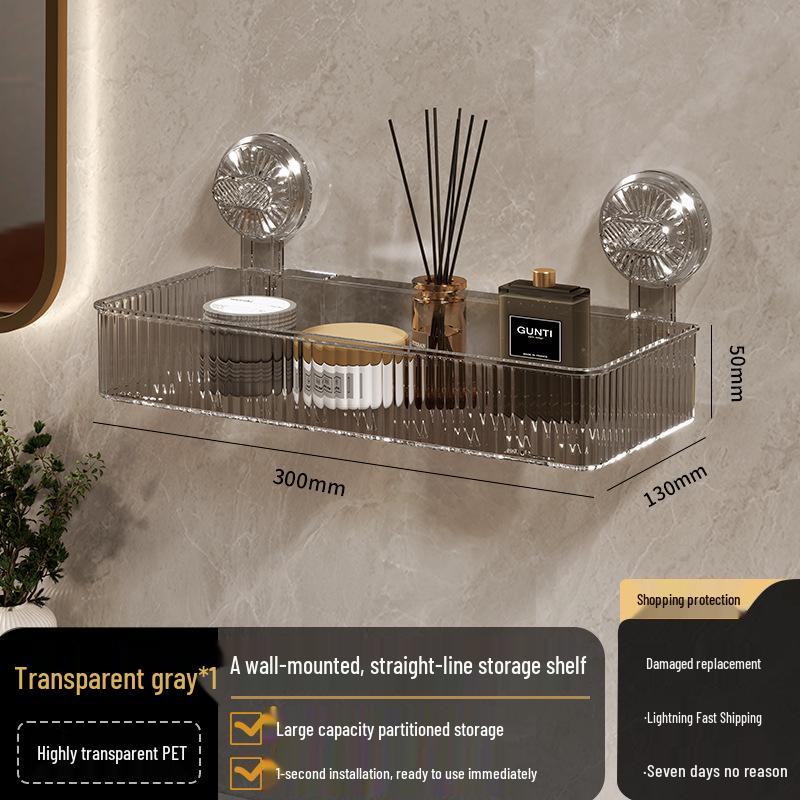 No-Drill Bathroom Suction Cup Storage Shelf, Multi-functional Wall-Mounted Washstand Organizer