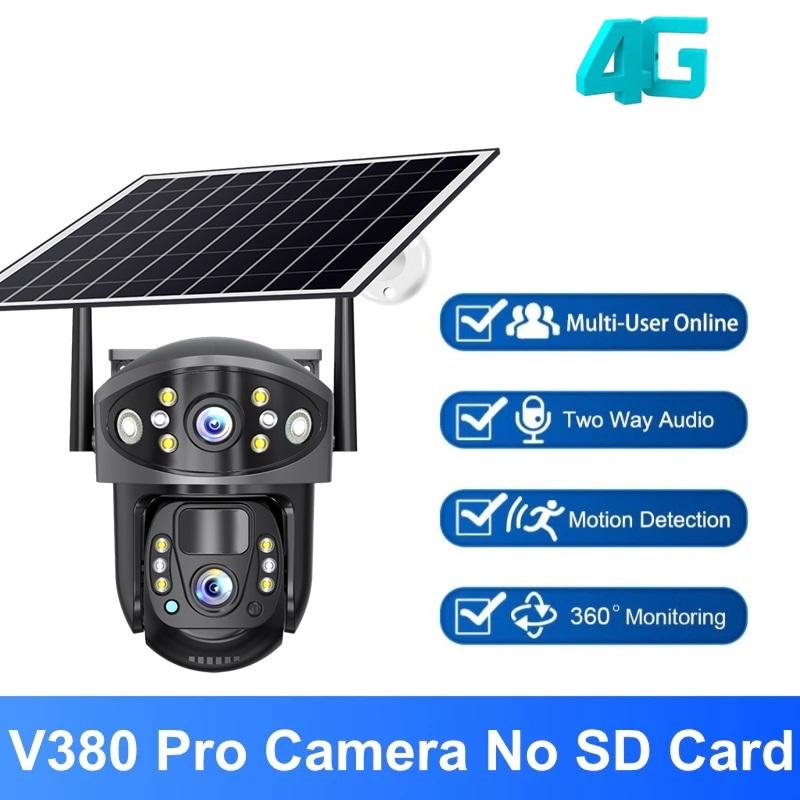 Dual Lens Solar Security Camera, 4G/WiFi Outdoor Monitor with Night Vision, HD Rechargeable PIR Surveillance System