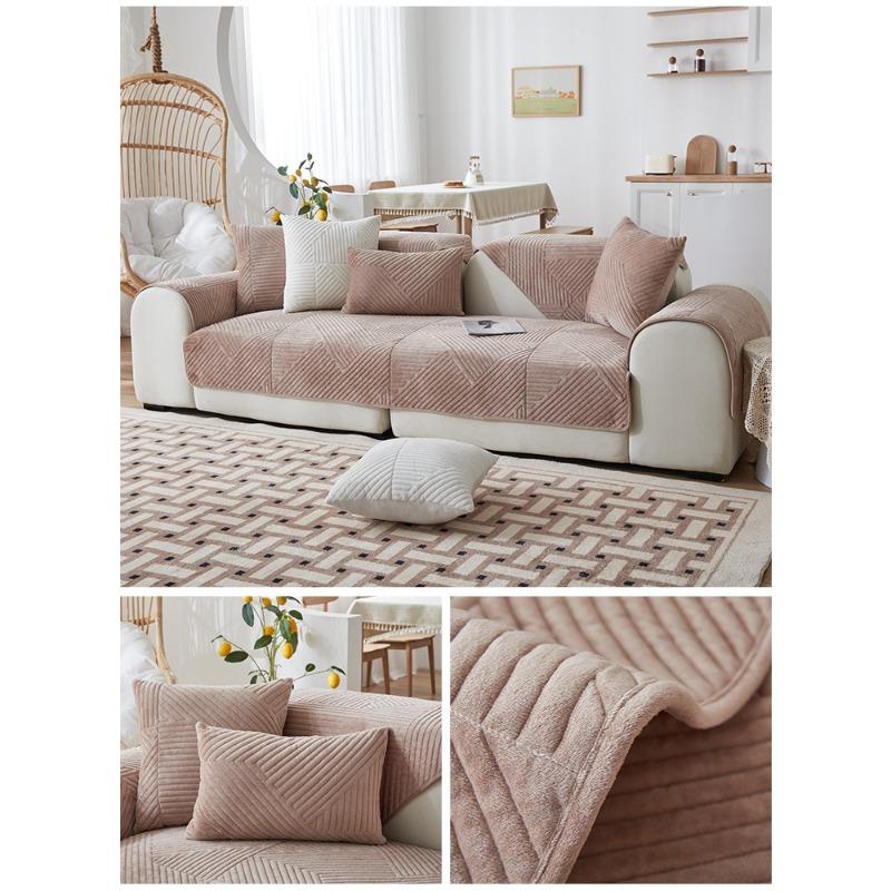 Nordic Short Plush Leather Sofa Cushion Non-Slip Modern Minimalist Four Seasons Universal Sofa Cover Cover Winter Fabric Cushion
