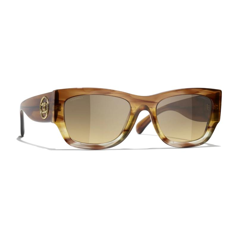 CHANEL Lens Letter Decoration Irregular Shape Sunglasses Women’s Brown