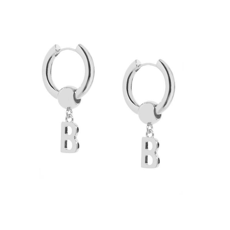 

Неделя моды в Париже трендовые металлические текстурные серьги круглые бусины с подвеской в виде буквы B съемные серьги-гвоздики двойного назначения серебряный