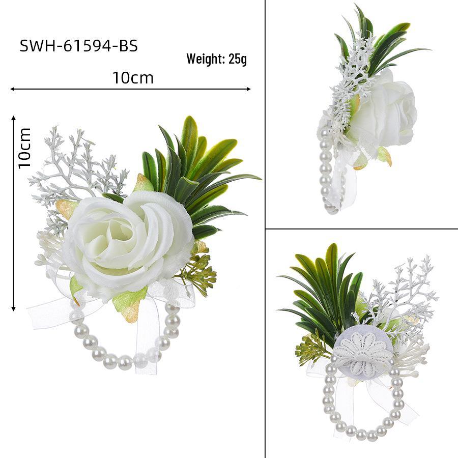 European-Style White Rose Boutonniere & Wrist Flower Set for Weddings