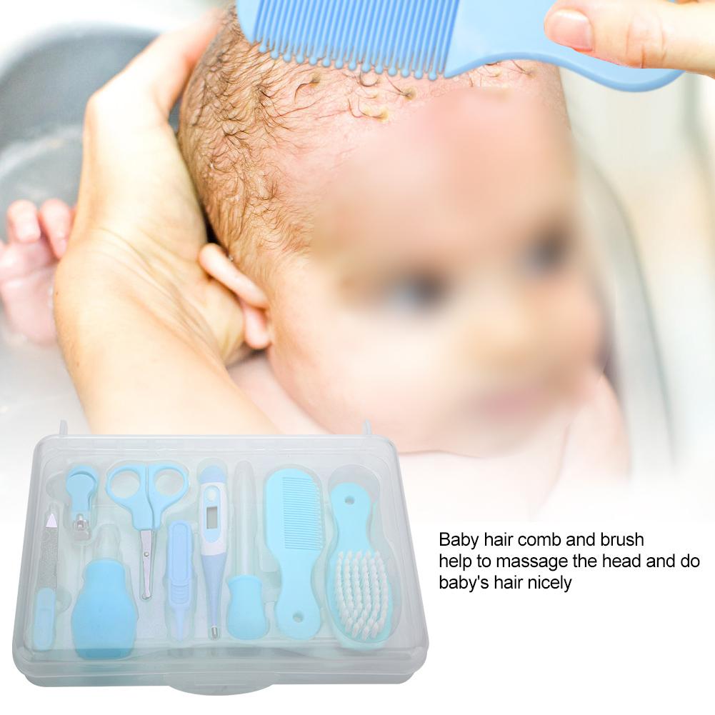 9 Stück Praktisches Tägliches Baby Nagelknipser Schere Haarbürste Kamm Maniküre Pflege Set Rosa