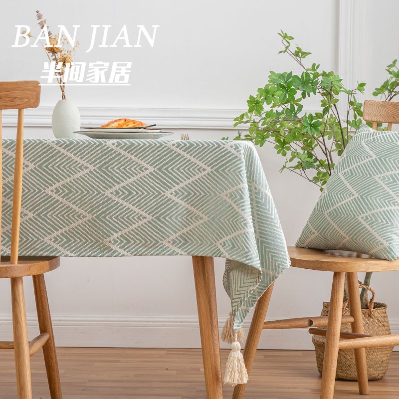 

Зеленая Имитация Хлопка и Льна Скатерть Ткань Стиль Бревно Утолщенная Скатерть для Обеденного Стола Скатерть для Кофейного Столика Скандинавский Стиль Японский Стиль Причудливый Light green wave tablecloth 90*90cm