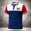 Patriotic Essential! Short Sleeve Polo, Flag & Cross Print, Casual Style