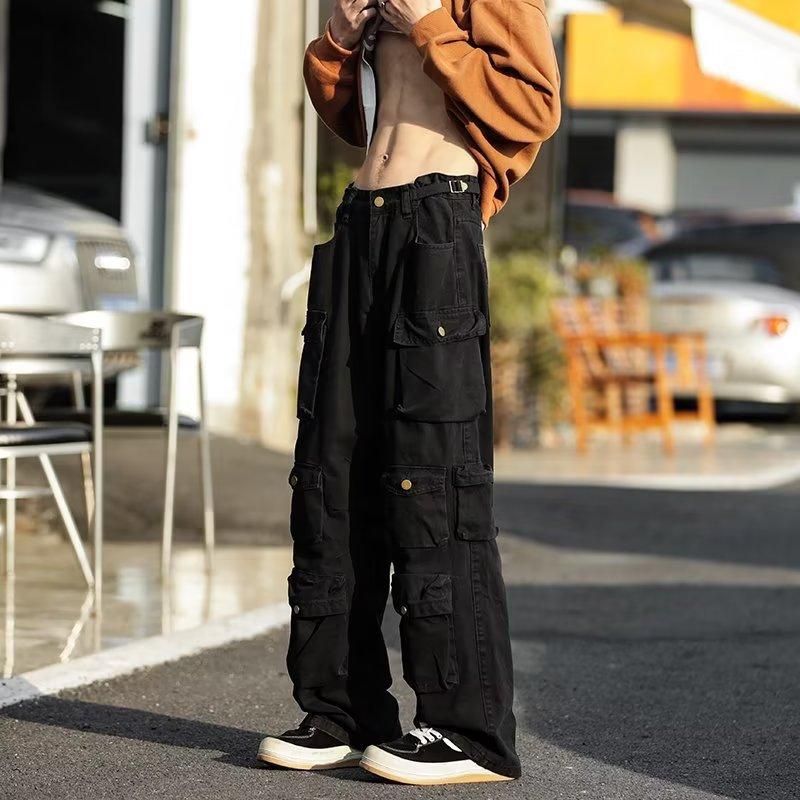 Cargo Pants Multi-pockets Tooling Pant Harajuku Men's Vintage Loose Wide Leg Pants Streetwear Casual Hip-hop Mopping Trousers