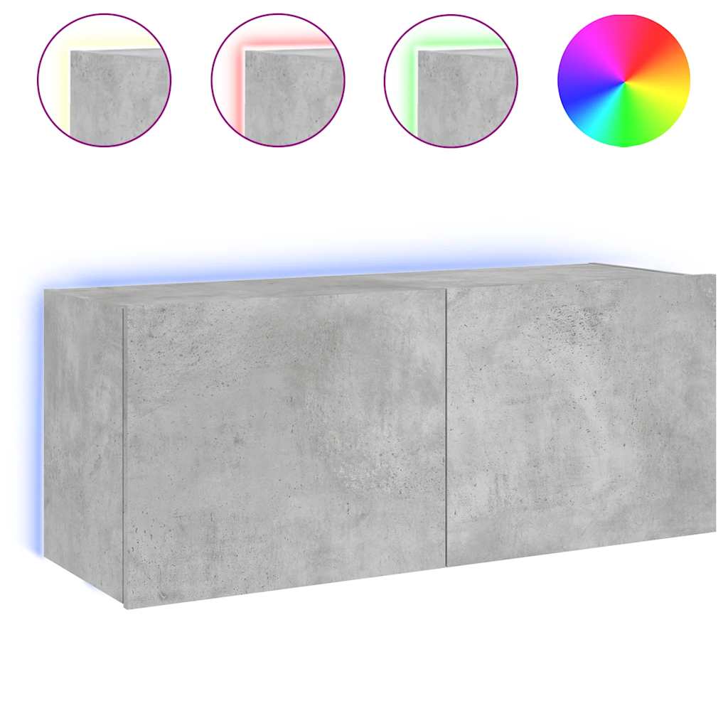 Wall Mounted TV Cabinet with RGB LED Lights Concrete Grey 100 x 35 x 41 cm