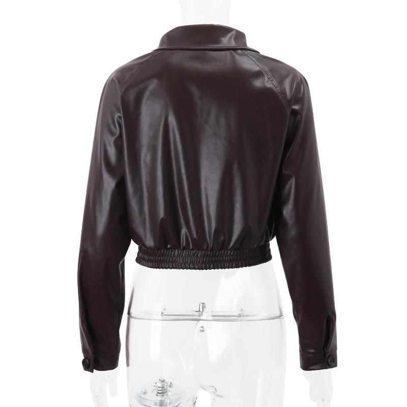 Retro Biker Style Women's PU High-Shine Jacket - 2025 Autumn Winter Trendy Versatile Faux Leather Coat, Edgy Chic Motorcycle Outerwear