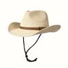 Foldable Unisex Wide Brim Straw Cowboy Hat, Sun Protection Western Cowgirl/Cowboy Hat, Summer Beach Sun Hat With Wind Lanyard
