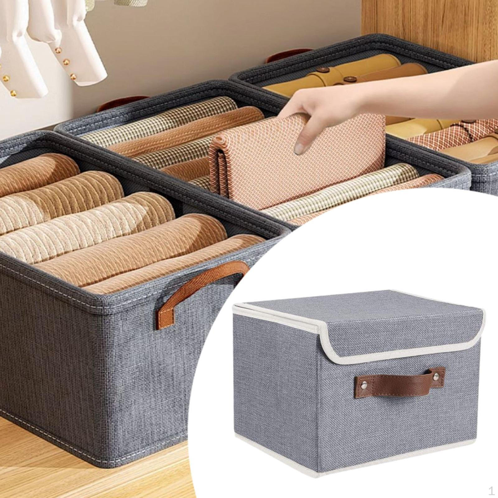 Контейнер для хранения с крышкой и ручкой из ПУ для организации одежды в шкафу серый 950₽