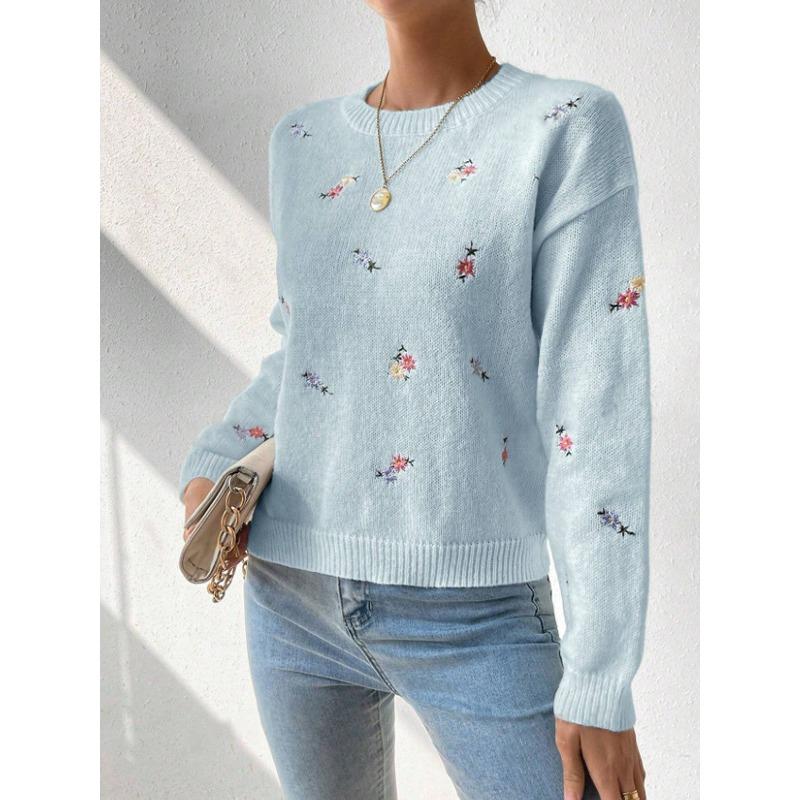 Women S Fashion Knit Sweater Round Neck Long Sleeve Versatile Top