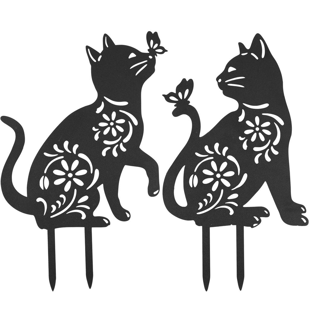 Garden Animal Silhouette Stakes Cat Chicken Iron Metal Statues Decorative Lawn Yard Outdoor Finish Hollow out Stakes